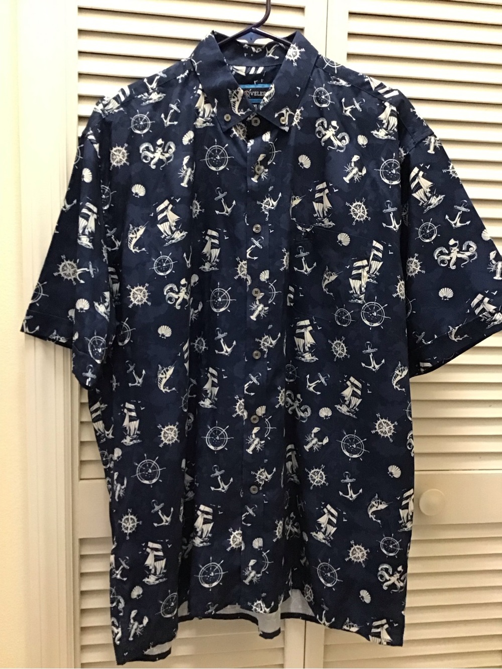 Velero Nautical Print Short-Sleeve Button-Up Shirt - Navy